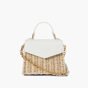 Like Dream Womem Heather Woven Straw Crossbody -White